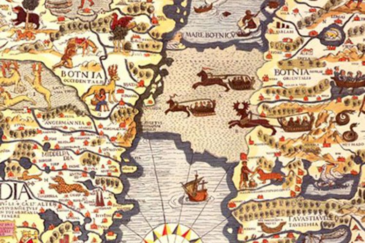 Redan under 1200-talet var denna plats en hamn för den bottniska sjöfarten. År 1519 förvånades den katolske prästen Olaus Magnus av naturens infall vid vilken plats?